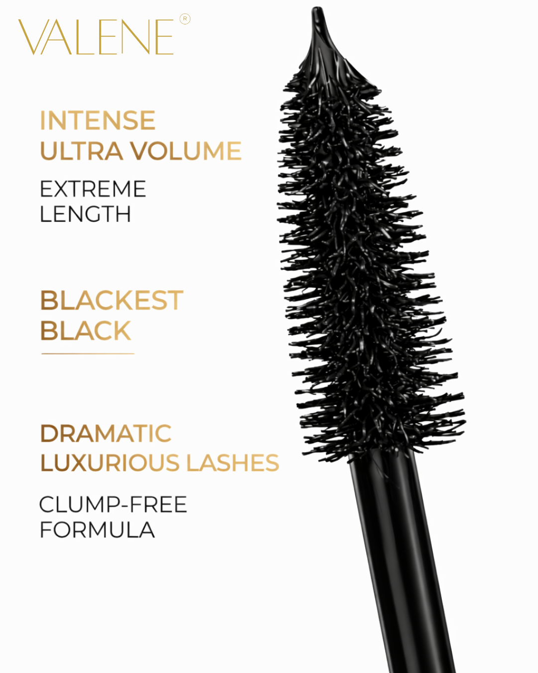 VALENE Intense Ultra Volume Mascara, Blackest Black – Volumizing & Lengthening Mascara, Clump-Free Formula for Thicker, Longer, Luxurious Lashes