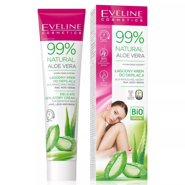 Eveline 99% Natural Aloe Vera Delicate Depilatory Cream for Arms, Legs and Bikini 125ml
