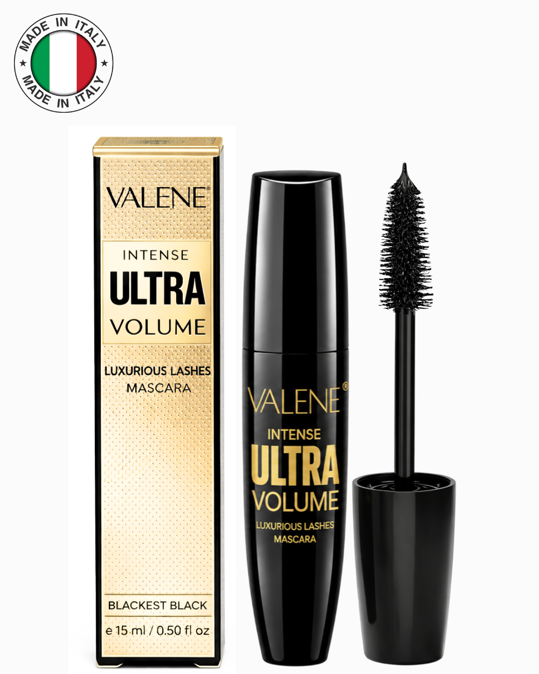 VALENE Intense Ultra Volume Mascara, Blackest Black – Volumizing & Lengthening Mascara, Clump-Free Formula for Thicker, Longer, Luxurious Lashes
