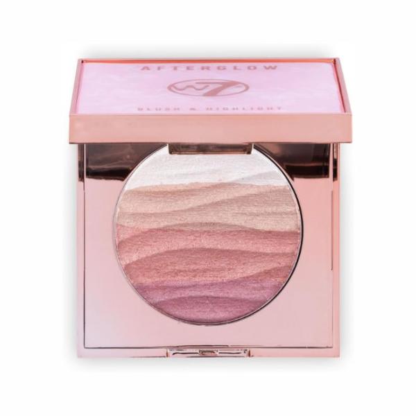 W7 Afterglow Blusher & Highlight Compact - Pink & Gold Glowing Pressed Powder Compact